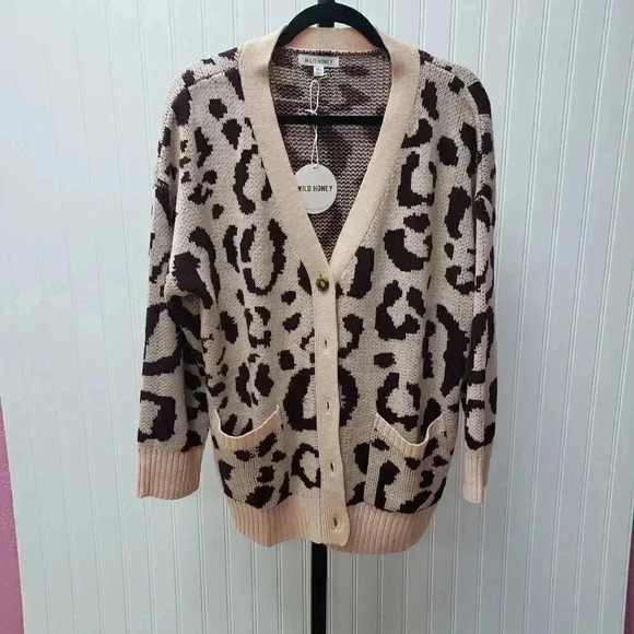 Wild Honey Animal Print Button Front Cardigan - Picture 1 of 5
